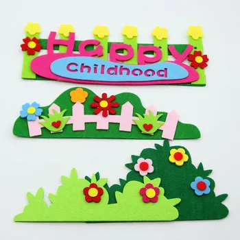 

New Design Flowers Grass Fence Free Cutting Felt DIY Stickers For DIY Kindergarten Home Kids Room Decoration Handmade Cute Craft