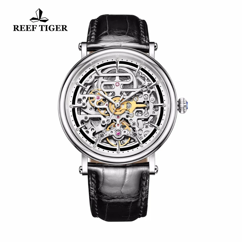Мужские часы Reef Tiger/RT в винтажном стиле ультратонкие автоматические деловые с