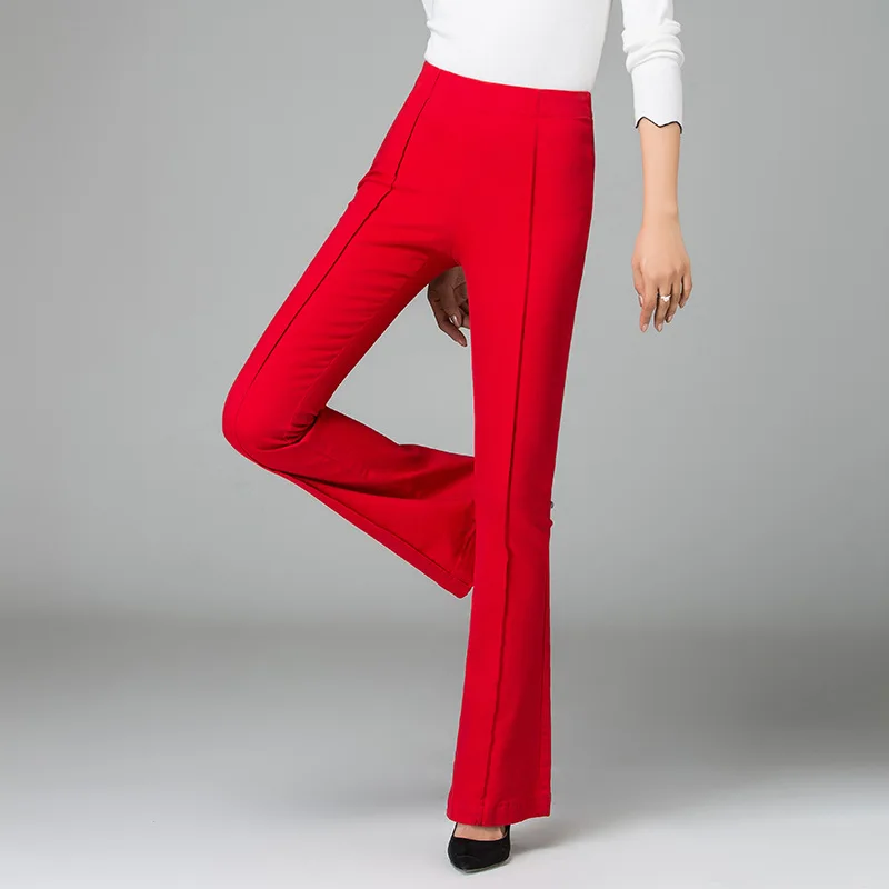 Fashion Women High Elastic Waist Bell-Bottom office Long Trousers Skinny Flare Dance Pants 2019 Casual Elegant red Pants Fashion Women High Elastic Waist Bell-Bottom office Long Trousers Skinny Flare Dance Pants 2019 Casual Elegant red Pants