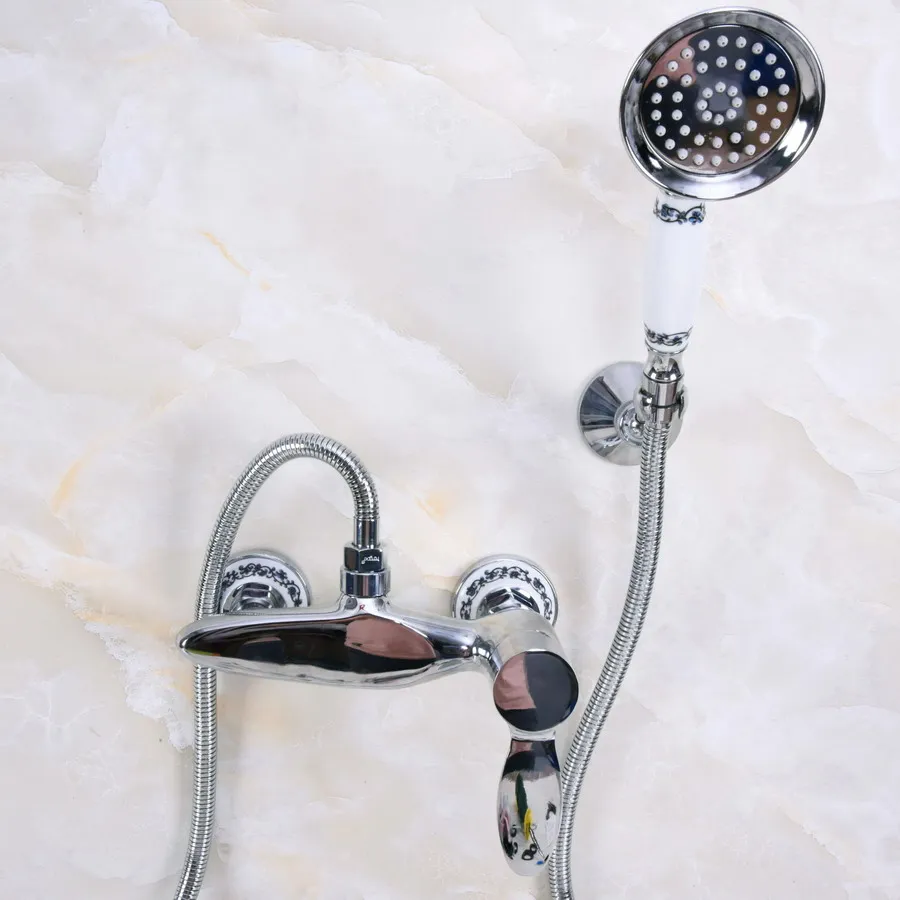 Современный Настенный хром латунь Ванная комната Clawfoot ручной душ кран смесителя набор телефон Форма рук спрей ana273