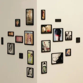 

2016 NEW 3D Square Wood Photo Frame Wall Stickers Solid Color 5pcs set