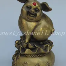 Изысканный Китайский Латунь Статуэтка благополучия-богатство деньги и свинья