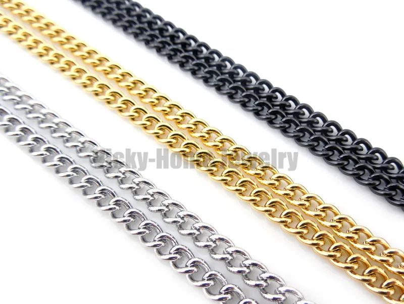 

Steel, gold color, black color 4mm cubin chain stainless steel with lobster clasp cubin chain 65cm+5cm extra chain