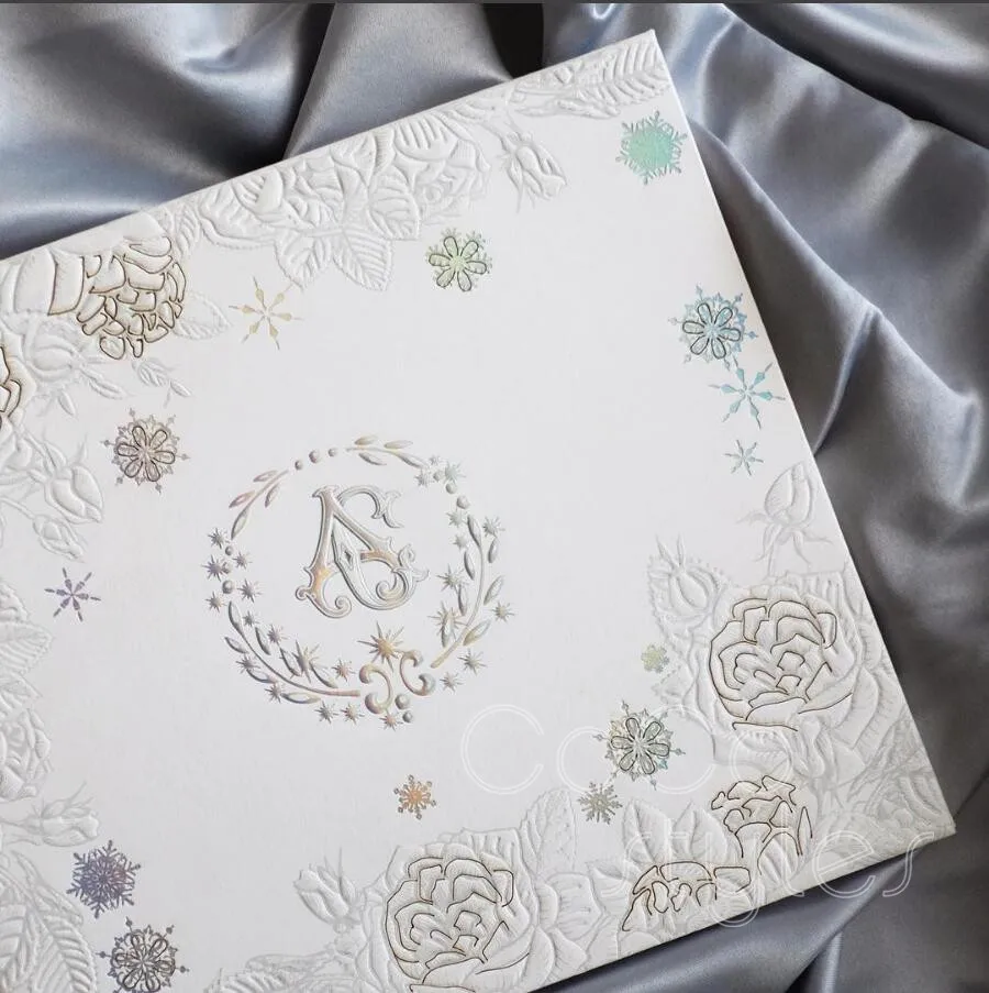 Cocostyles custom de luxe colorful embossed wedding invitation card with floral and snowflake for w - 32880875795