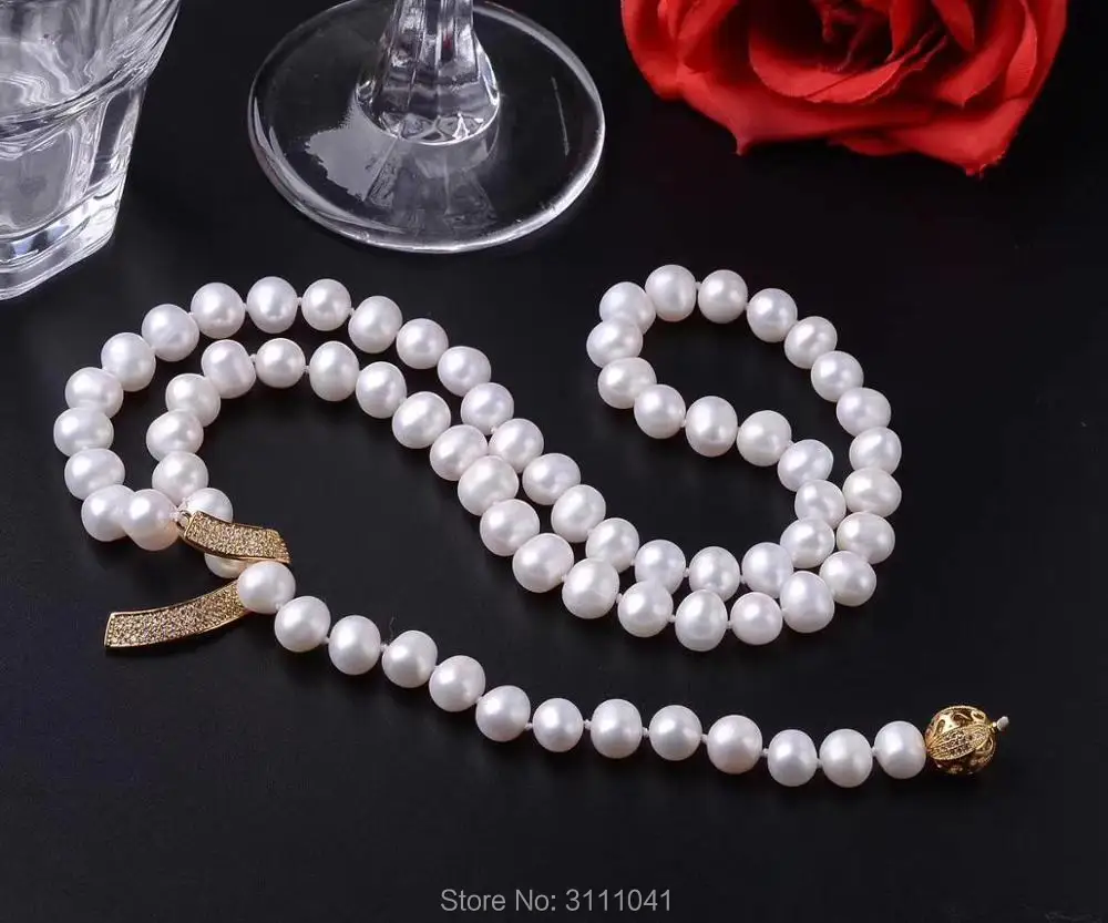 

freshwater pearl white near round 8-9mm necklace 26inch FPPJ wholesale beads nature