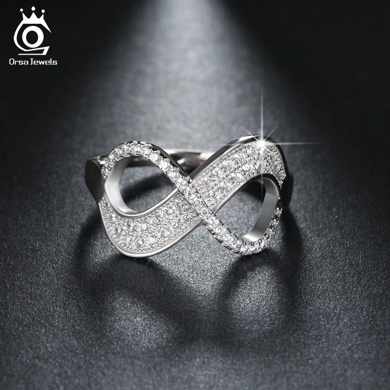 

ORSA JEWELS Popular Girls' Finger Infinity Ring AAA Austrian Cubic Zirconia Rings Fashion Silver Color Jewelry Gift OR108