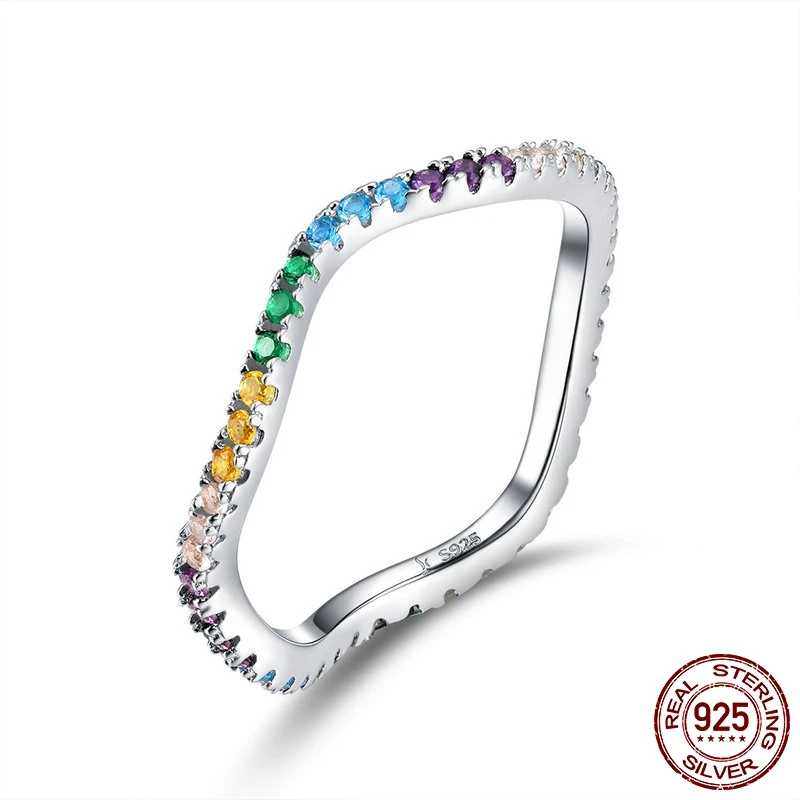 

Genuine 925 Sterling Silver Twisted Colorful CZ Zirconia Finger Rings for Women Wedding Engagement Jewelry