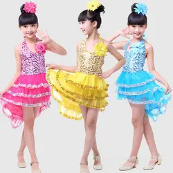 Новая девушка бахрома Костюмы для латиноамериканских танцев платье Детская танцевальная одежда конкуренции платья #62733