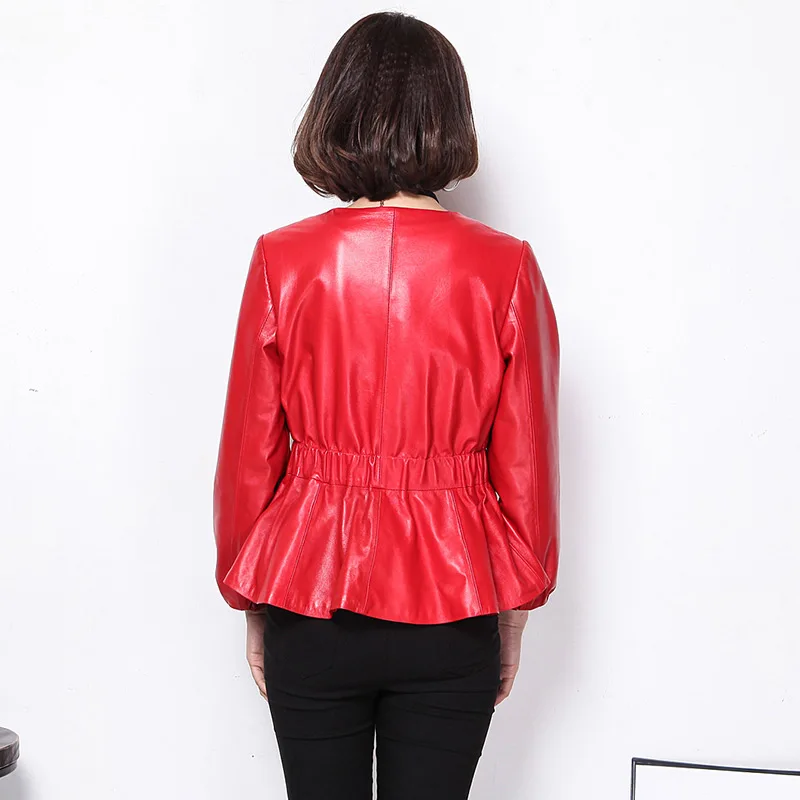 Leather Jacket Women Sheepskin Coat Autumn 2018 Vintage Red Black Jacket Women Plus Size Female Jacket Genuine Leather Jacket Coats