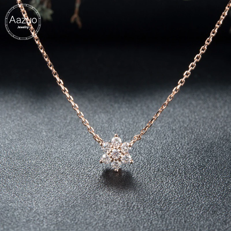 

Aazuo Real Diamonds 100% 18K Rose Gold Fashion Flower Pendent With Chain Necklace gifted for Women Wedding Au750