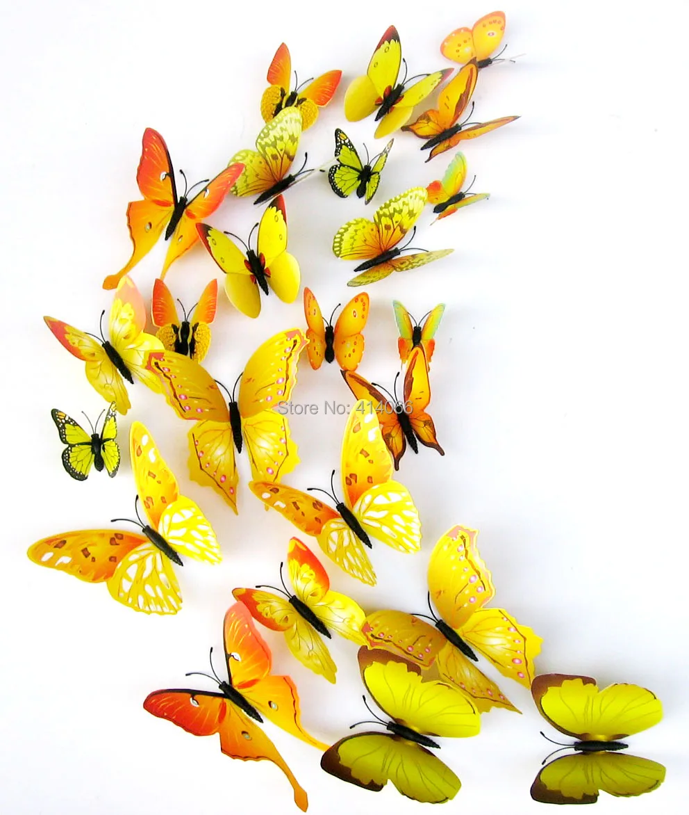 Free Shipping 12pcs Yellow 3d Butterfly Wall Stickers Butterflies