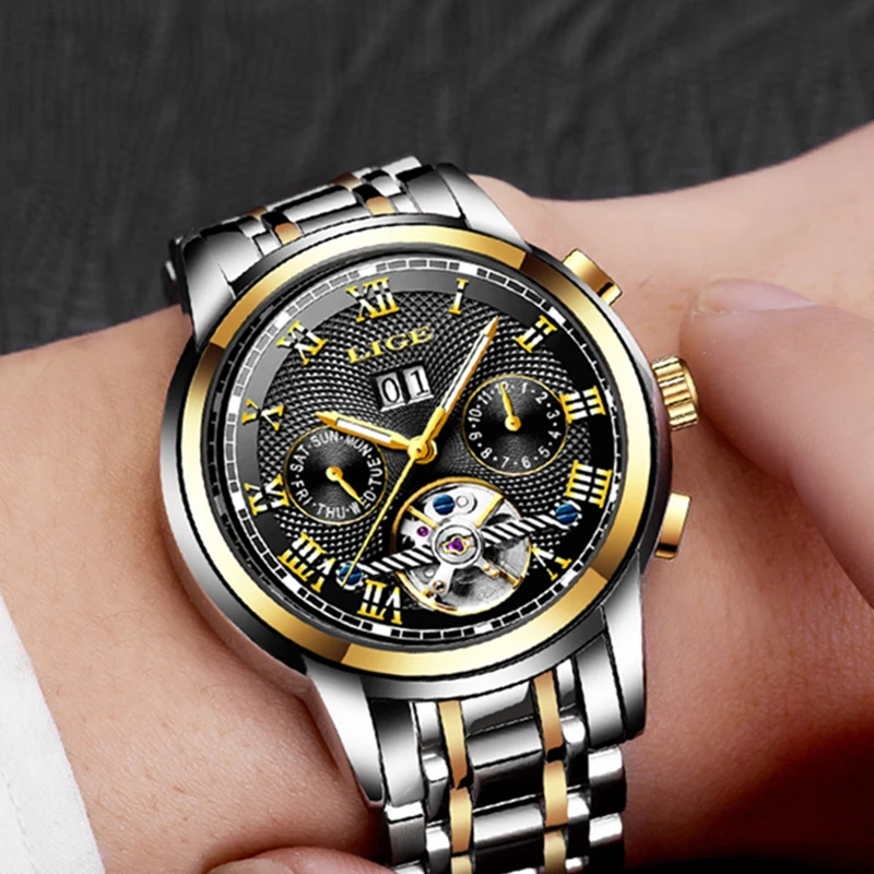 ييج جديد ساعة رجالي الرياضة للماء التلقائي الميكانيكية ووتش الفولاذ المقاوم للصدأ الجوف التلقائي المعصم الساعات Horloges Mannen