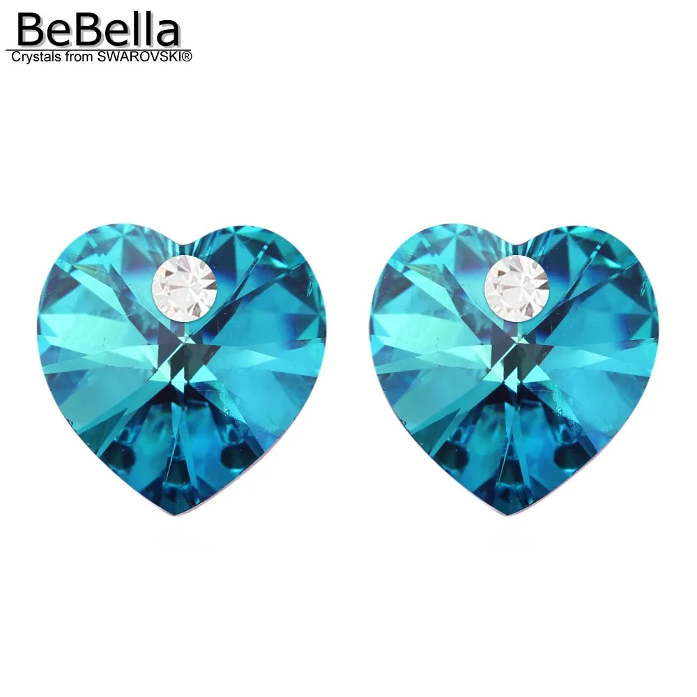 BeBella милые серьги-гвоздики в форме сердца с кристаллами Swarovski для женщин и девушек, модные ювелирные изделия, подарок на день рождения - Окраска металла: Crystal BBL