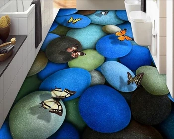 

beibehang Self-adhesive wallpaper color cobblestone butterfly tile 3d floor waterproof wall sticker wallpaper for walls 3 d