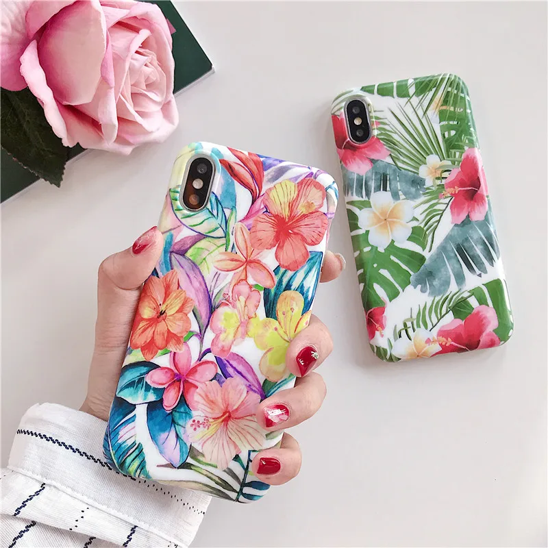 

Luxury Painted Flower Patterned Phone Cover for Iphone Xr X 8 7 6 6s Plus Xs Max Case Matte Soft TPU Coque for Iphone 6 Case