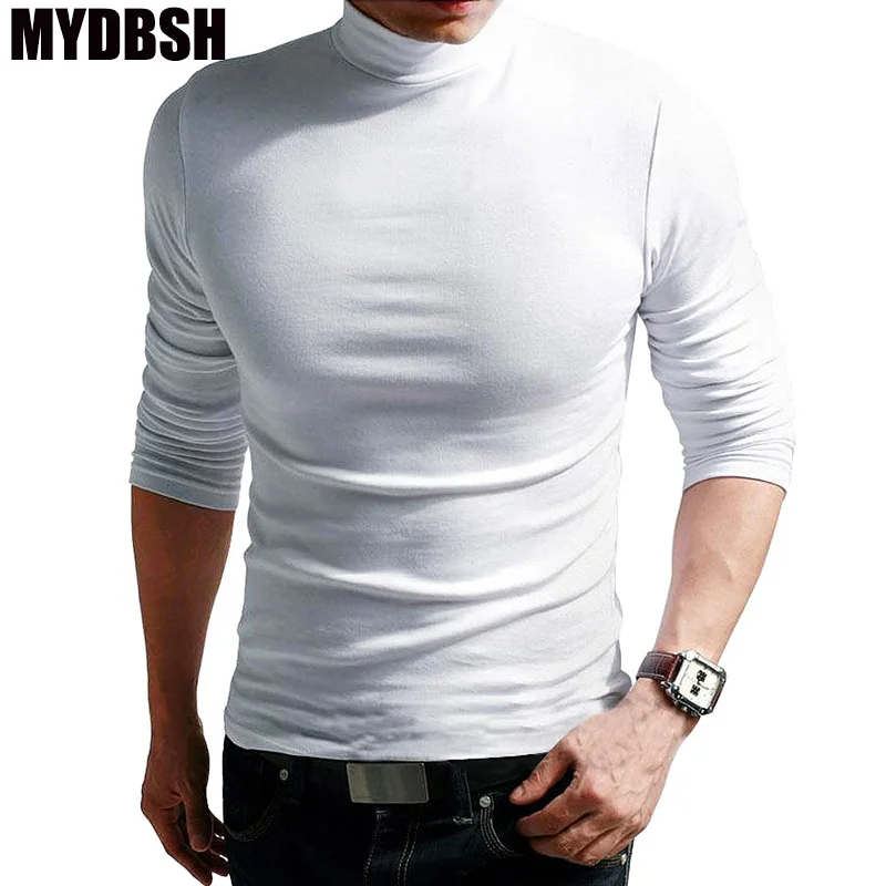 Mydbsh из лайкры и хлопка эластичная футболка Для мужчин водолазка сплошной Цвет