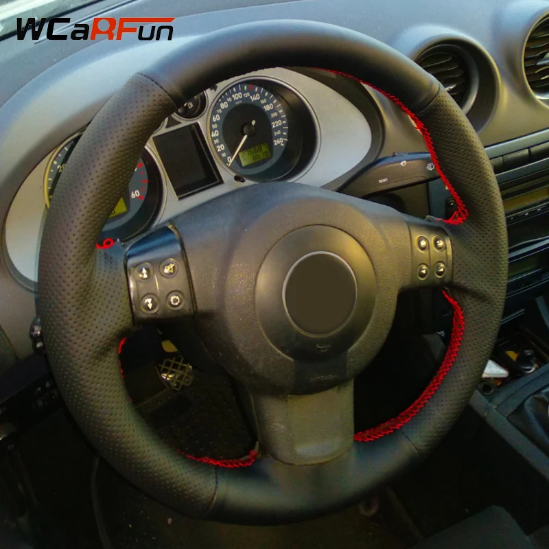 WCaRFun Hand-stitched Black Artificial Leather Car Steering Wheel Cover for Seat Ibiza 6L leon 2007 2008 WCaRFun Hand-stitched Black Artificial Leather Car Steering Wheel Cover for Seat Ibiza 6L leon 2007 2008