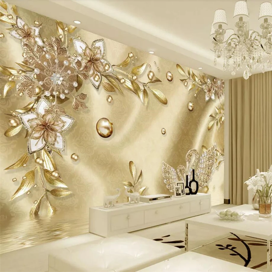 Beibehang Custom Wallpaper 3d Mural European Luxury Golden Flower Jewelry  Background Wall Living Room Wallpaper Papel De Parede  Wallpapers   AliExpress