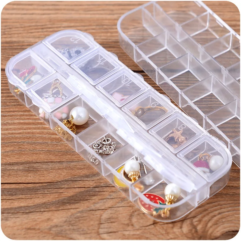 

Travel Bins 1PC Earrings Jewelry Box Plastic Mini Ring Case Portable Organizer Adjustable Transparent Jewelry Storage
