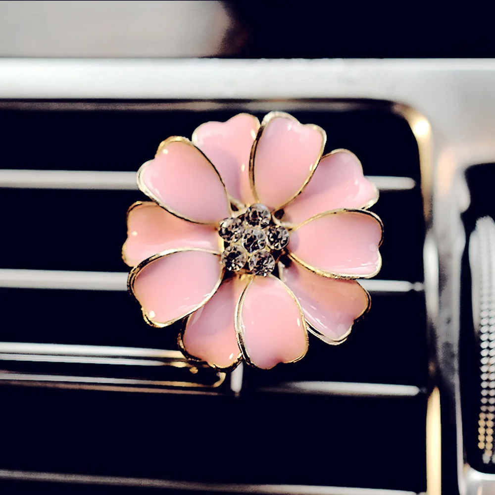 Автомобильный орнамент, цветок маргаритки, духи, клип, освежитель воздуха на выходе автомобиля, распылитель ароматов, Автомобильные украшения, аксессуары в подарок - Название цвета: Розовый