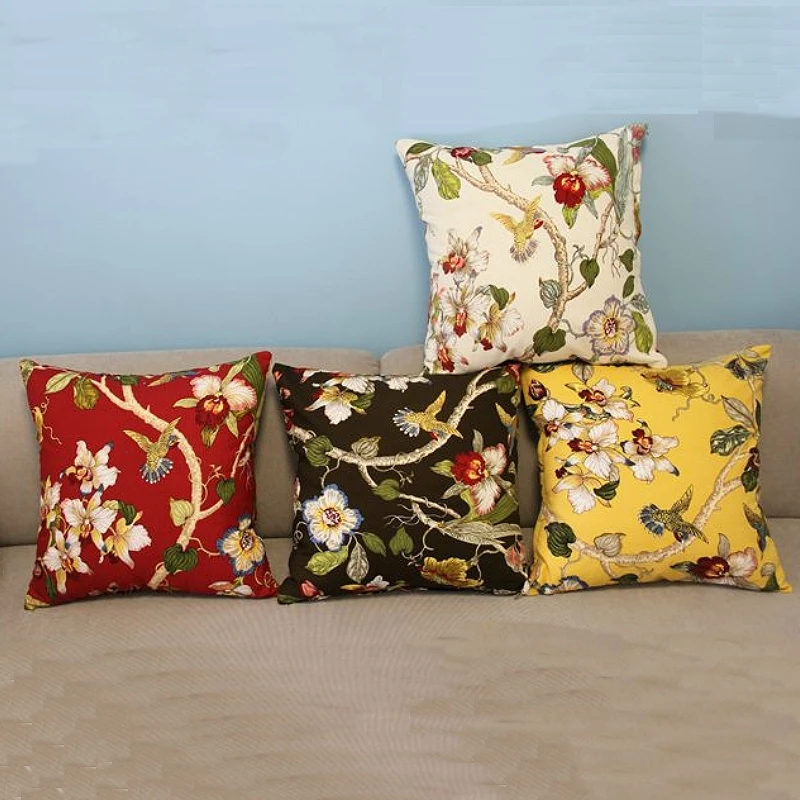 

18" Colorful Flowers Throw Pillow Case Birds Cushion Cover Tree Pillowcase Square Waist Pillow Sofa Decor PT174-177