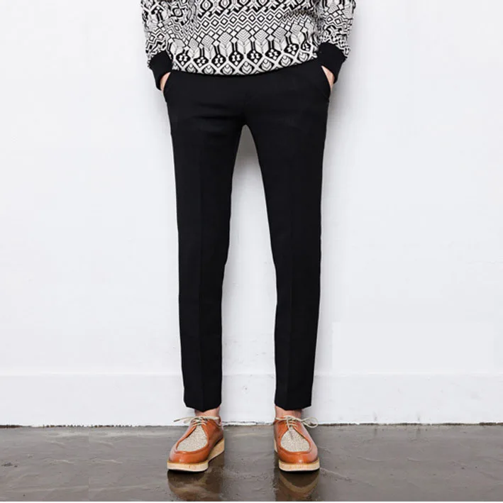 

New 2017 Fashion Spring Casual Men British black men's leisure harem feet City Ankle length Pencil pants teenagers trousers