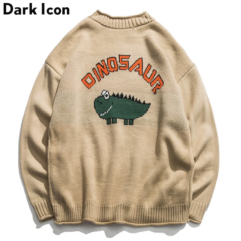 Dinosaur Lovely Sweater Men 2018 Winter Pullover Men's Sweaters Oversized Boy Student Sweater Black Khaki Dinosaur Lovely Sweater Men 2018 Winter Pullover Men's Sweaters Oversized Boy Student Sweater Black Khaki