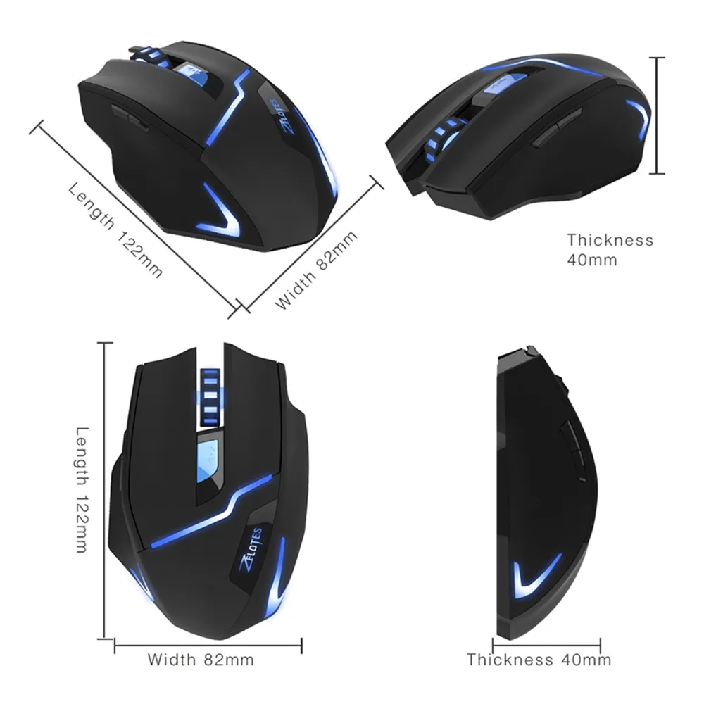 ZELOTES F-16 Wireless Gaming Mouse 2.4GHz Optical 2400 DPI Game Mice (12)