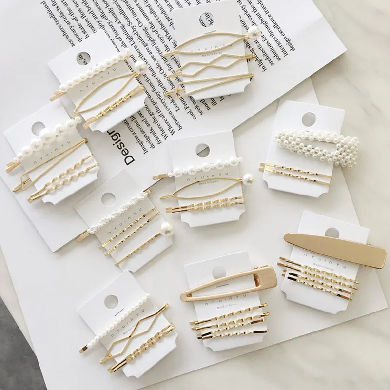 Hair Clip Women Metal Pearl Clips Side Bobby Pins Korean Barrette Hairpin 3Pcs/Set Beauty Styling Accessories Tools | Красота и