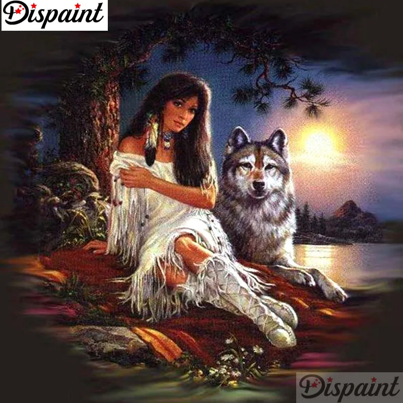 

Dispaint Full Square/Round Drill 5D DIY Diamond Painting "Beautiful wolf" Embroidery Cross Stitch 3D Home Decor Gift A11588