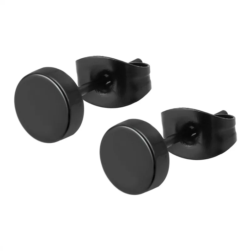 1Pair Fashion Men's Stud Earrings Ear Studs Black Button Ear Plugs Stainless Steel Anti-allergic Punk Jewelry Free Shipping 2