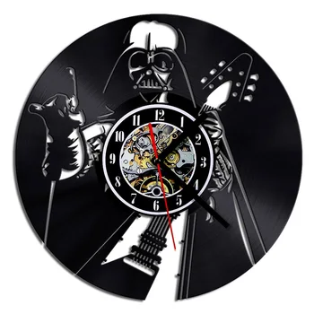 

3D Star Wars Hollow LED Record Clock Rock Guitar Design Decor Home Hanging Wall Clock Creative and Antique Style Clock