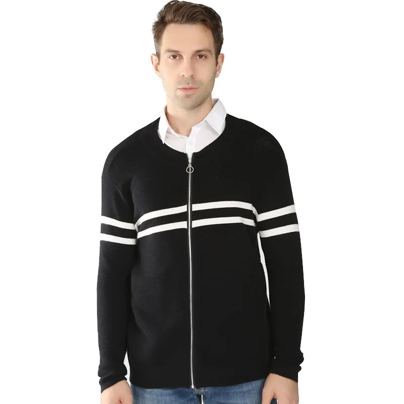 Кашемировый мужской большой размер 8XL 7XL 6XL трикотажные свитера в полоску модный мужской пуловер с косой молнией теплые хлопковые свитера мужские