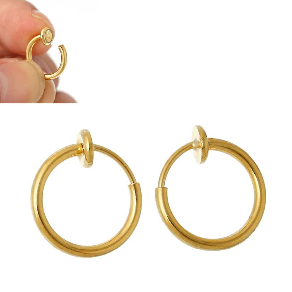 Doreen Box Brass Non Piercing Fake Clip On Hoop Earrings s Gold color