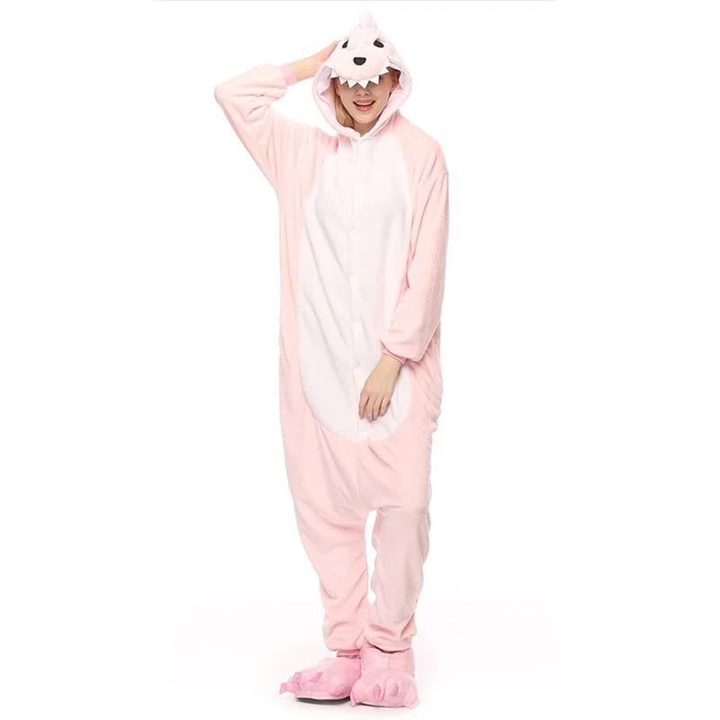 Pink dragon Взрослые животные кигуруми onesie Панда Пижамы Набор зимние фланелевые пижамы для женщин и мужчин унисекс Ститч Единорог Пижама с капюшоном пижамы - Цвет: Pink dragon