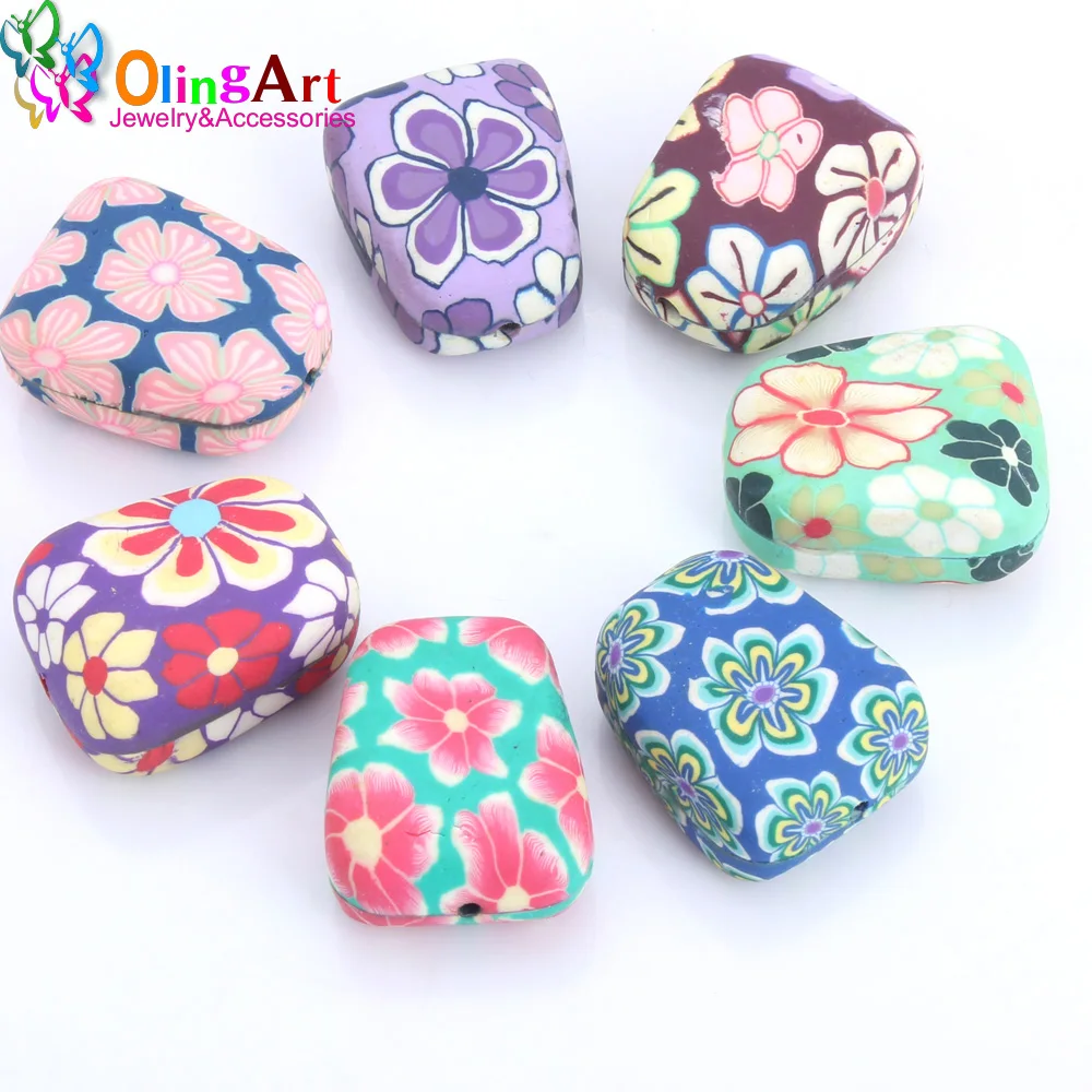 

OlingArt 34MM Mixed Color Trapezoidal shape 4pcs ceramic Polymer Clay Beads for children gift DIY Jewelry Accessories making