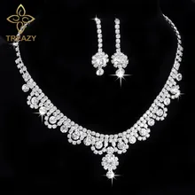 Treazy знаменитости Вдохновленный Кристалл Rhinestone колье Цепочки и ожерелья Серьги набор серебряных Цвет свадебное платье невесты Ювелирные наборы