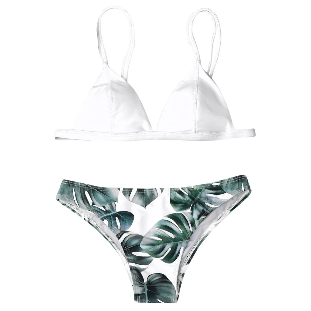 

Women Swimwear Bikini Set Print Leaves Push-Up Padded Bathing Swimsuit Beachwear swimsuit woman 2 pieces sexy swimsuit