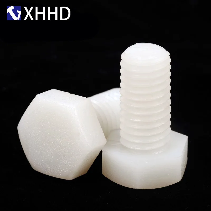 

M3 M4 M5 White Nylon External Hex Machine Screw Metric Full Thread Plastic Insulation Outside Hexagonal Bolt PA66