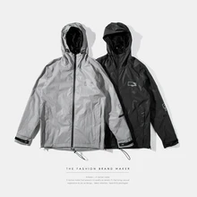INFLATION Männer 3 Mt Jacke Reflektierende Windjacke Freizeitjacke Fixed Gear Jacke Mit Kapuze Einfarbig Reißverschluss Hip Hop Mantel