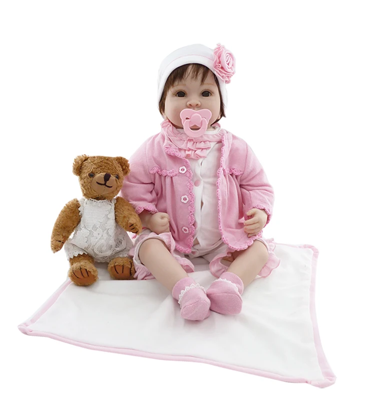 

New Born Silicone Reborn Babies Doll + Soft Toys Bear Handmade Girl Doll Looking Real Baby Lifelike Bebe Reborn Menina Bonecas