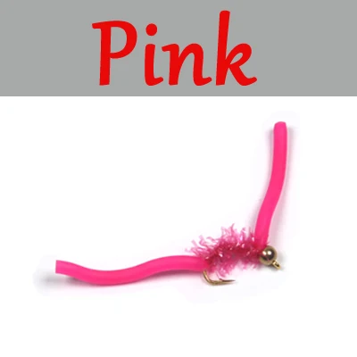 ICERIO 10PCS San Juan Worm Brass Bead Head Squirmy Wormy Fly Trout Fly Fishing Lures Nymphs#10 - Цвет: Pink  10pcs