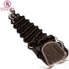 Rosa Queen 4×4 Lace Closure Deep Wave Brazilian Remy Hair Natural Black Color Free Part 100% Human Hair
