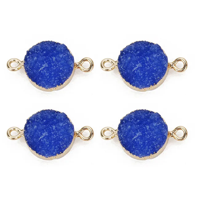 LOULEUR 5pcs/lot Colorful 13.5mm Faux Druzy Resin Charms Pendant Round Connectors For Women DIY Earrings Jewelry Making Findings sapphire