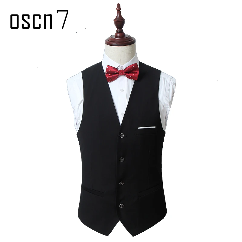 OSCN7 Solid font b Mens b font Vest font b Suit b font Slim Fit Business