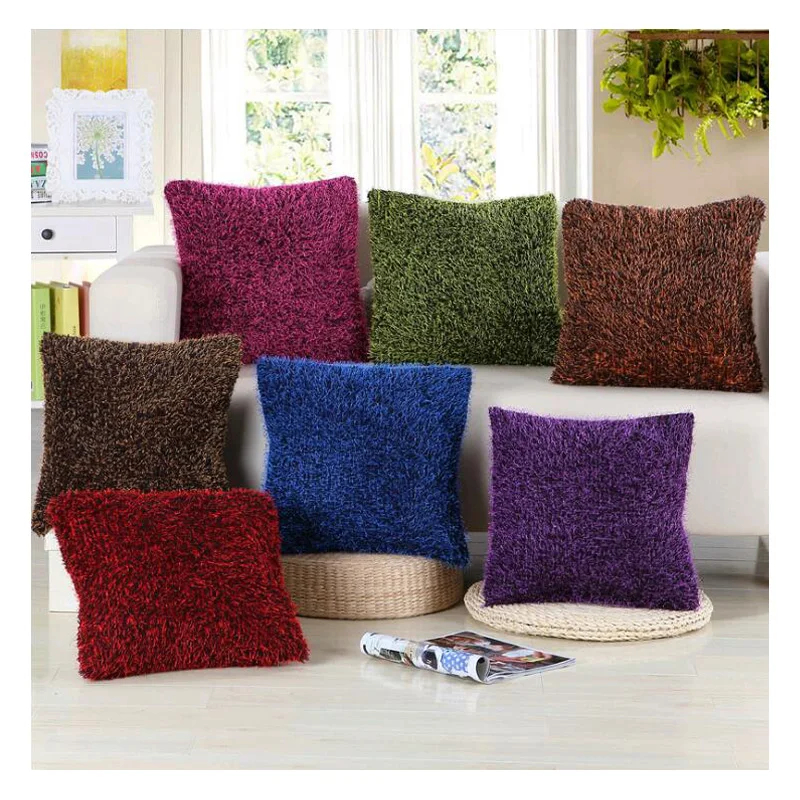 soft shaggy sofa cushion cover solid color throw pillow covers cushion case decorative pillow case plain red coffee 43x43cm - Red Decorative Pillows soft shaggy sofa cushion cover solid color throw pillow covers cushion case decorative pillow case plain red coffee 43x43cm - Red Decorative Pillows