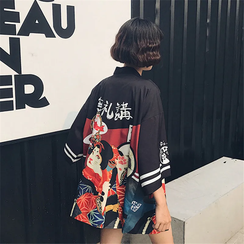 Vintage Kimono Kawaii Cartoon Digit Print Cardigan Thin Sun Protection Shirts Blouse 2018 Summer Harajuku Fashion Women Blouses