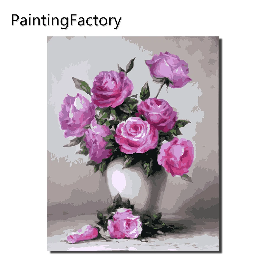 

PaintingFactory Beautiful rose decorative pictures by numbers wall pictures for living room Pink flowers picture color numbers