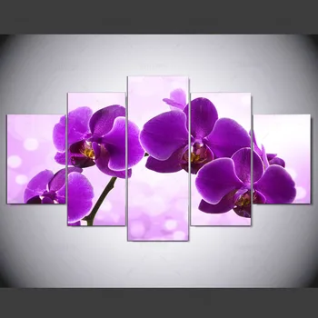 

5 panel Modern Purple orchid hd Art print canvas art wall framed paintings for living room wall picture kn-495