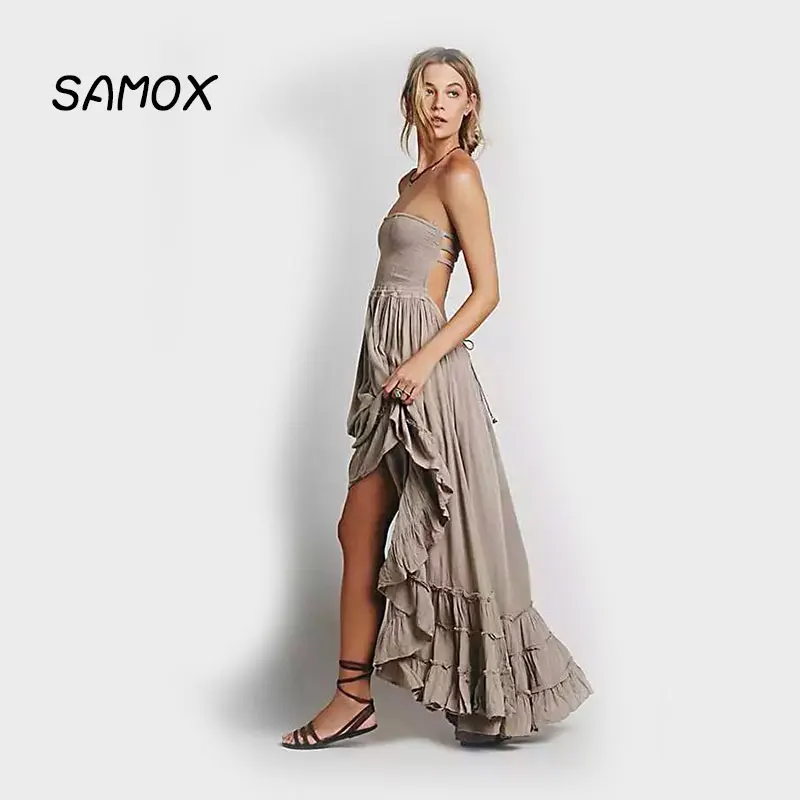 JSMY 2019 New Summer Long Dress Fashion Women Bohemian Style Backless Sexy Big Swing Dress